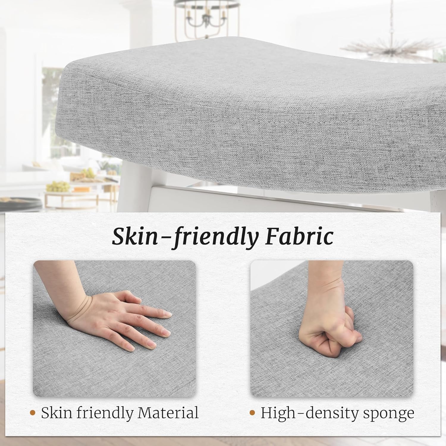 Bar Stools Set of 2, Barstools with Sturdy Wood Legs, Saddle Seat Counter Height Bar Stools for Kitchen Counter, Bar, Dining, 24 Inch Farmhouse Counter Stools, Light Gray-4