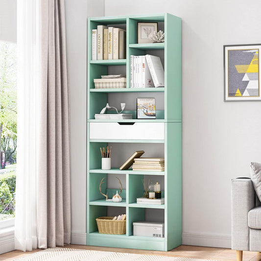 10-Cube Tiffany Green Wooden Freestanding Bookshelf-1