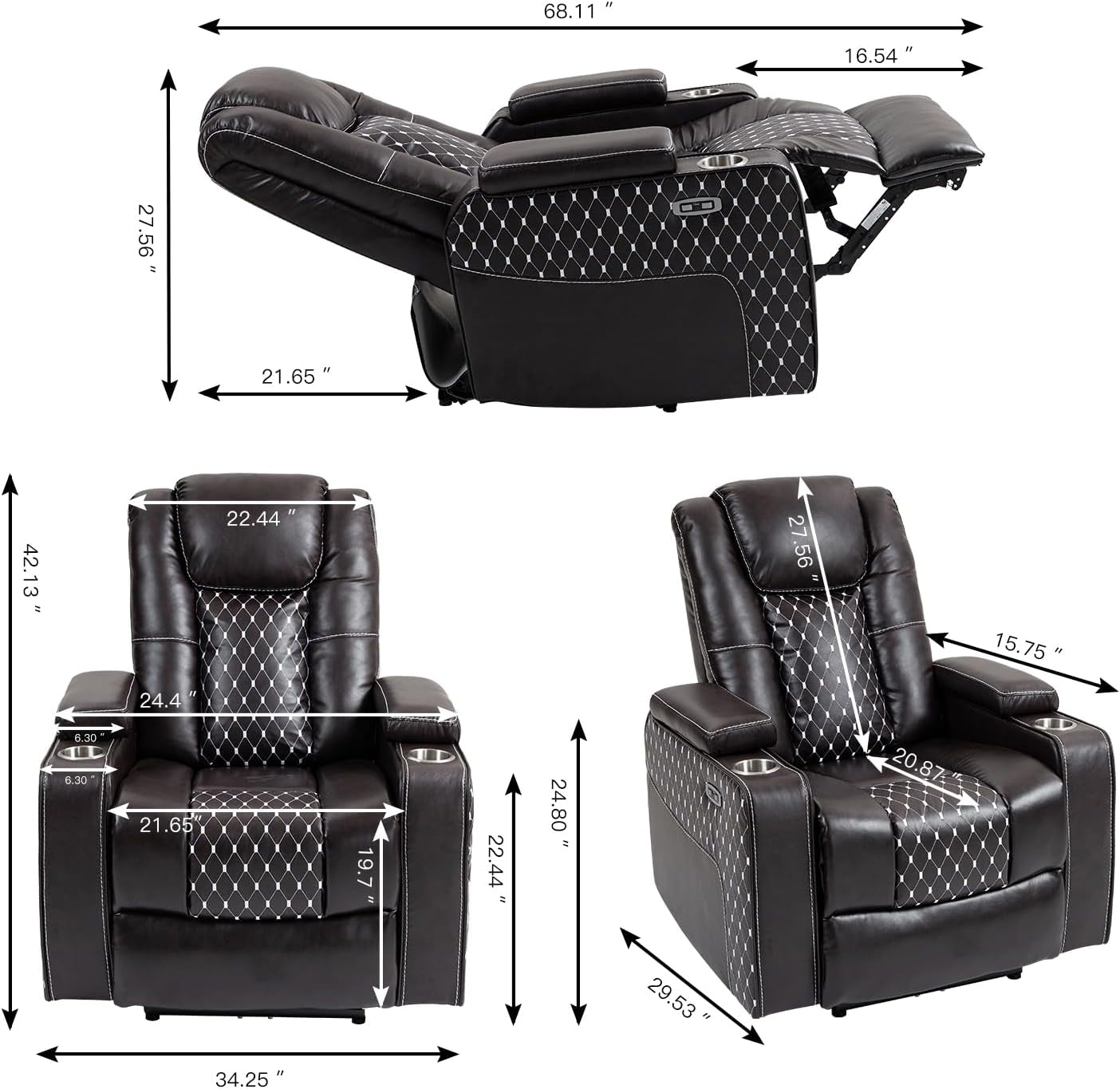 Power Zero Gravity Recliner Chair Infinite Position Lift Armchair with Cupholder,Usb Ports,Storage Armrests and LED Light Strip for Living Room, Faux Leather Upholstery-1