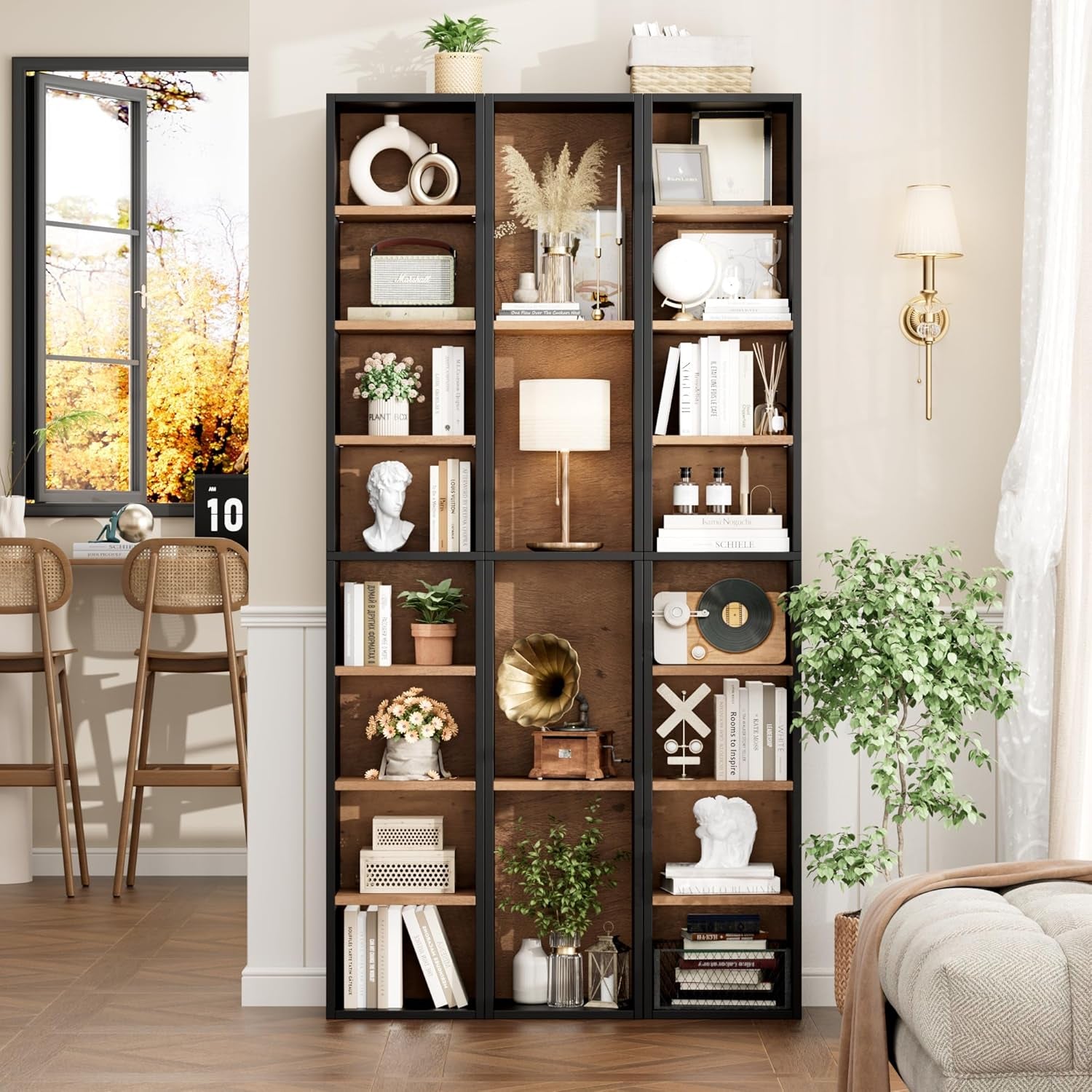 8-Tier Media Tower Rack, 11.6 X 9.3 X 71 Inches CD DVD Slim Storage Cabinet with Adjustable Shelves, Tall Narrow Bookcase Display Bookshelf for Home Office, Black/Brown-3