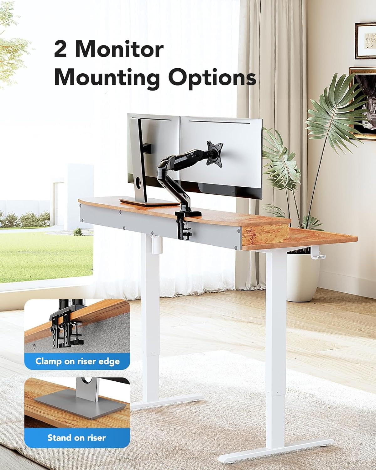 48″ X 24″ Electric Standing Desk with 2 Drawers, C-Clamp Mount Compatible, Height Adjustable Computer Desk, Home Office Stand up Desk with 4 Preset Heights & 2 Hooks, Light Vintage-3