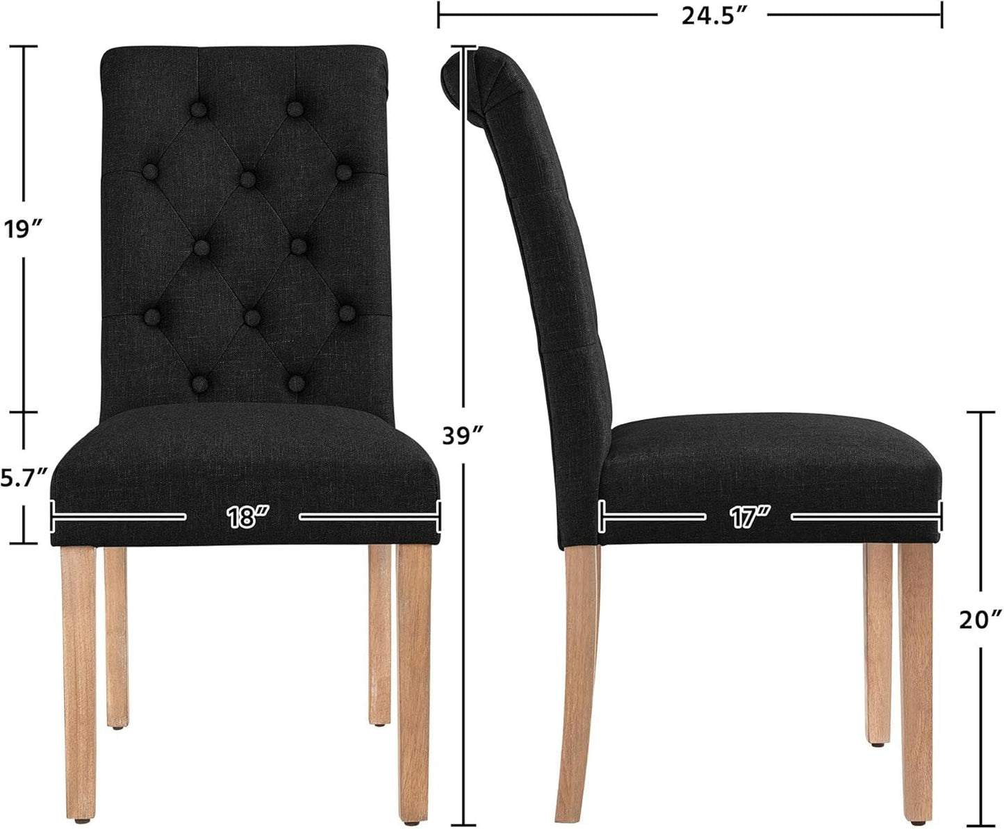 Tufted Dining Chairs Set of 2 Parsons Kitchen Chairs Stylish Dining Room Chair Upholstered Fabric Chairs with Solid Wood Legs and Padded Seat for Home, 1 Package, Black-2