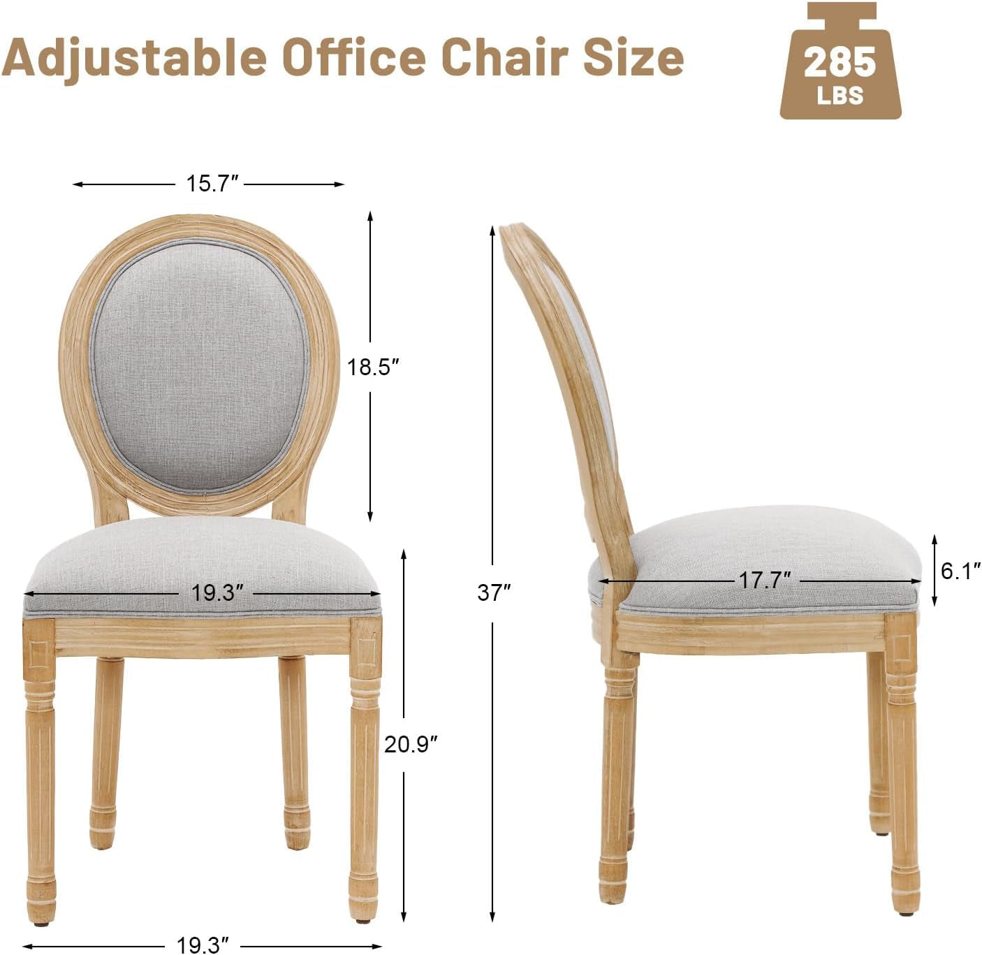 French Country Dining Chairs Set of 2, Upholstered Dining Room Chairs with round Back Farmhouse Kitchen Chairs for Living Room, Kitchen, Restaurant (Lightgrey-Round)-2