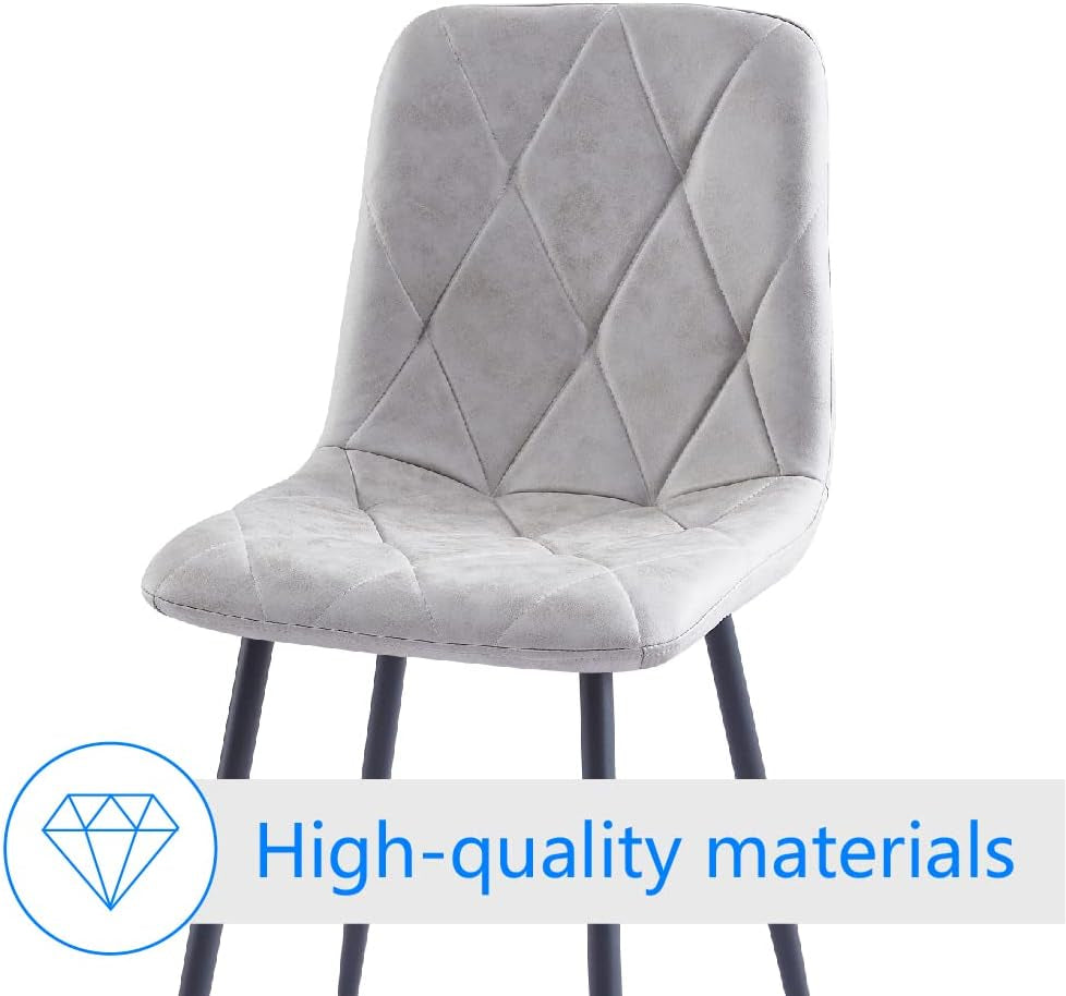 4 Set of Dining Chairs, Metal Frame Dining Chair for Kitchen Room,Technology Cloth Seat Chair for Living Room, Bedroom(Grey)-3