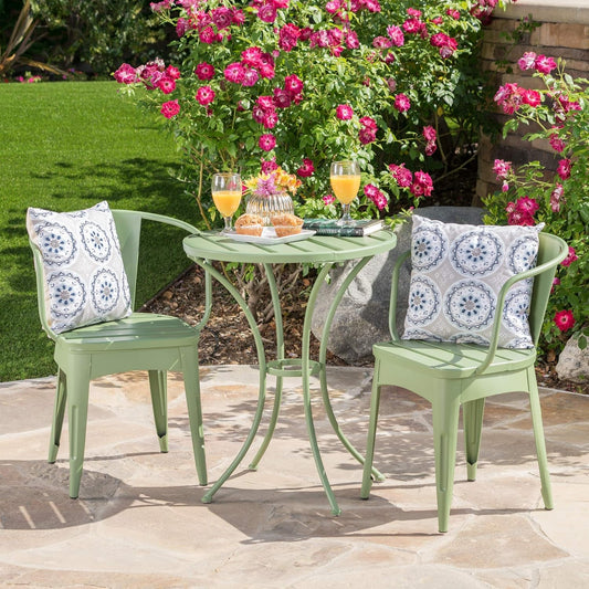 Christopher Knight Home Colmar Outdoor Iron Bistro Set, 3-Pcs Set, Matte Green-1