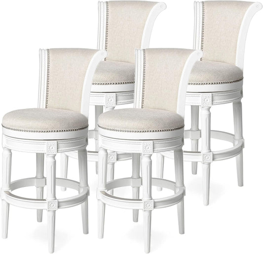 Pullman 31 Inch Tall Bar Height Upholstered Barstool with Back in Alabaster White Finish with Cream Fabric Cushion Seat, Set of 4-0