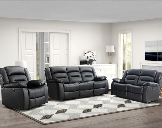 Faux Leather Power Recliner Sofa Set, Electric Recliner Chair, Loveseat Reclining Sofa and 3 Seat Recliner Sofa, Couch Set for Living Room, Bedroom Furniture, Meeting Room, Black-0
