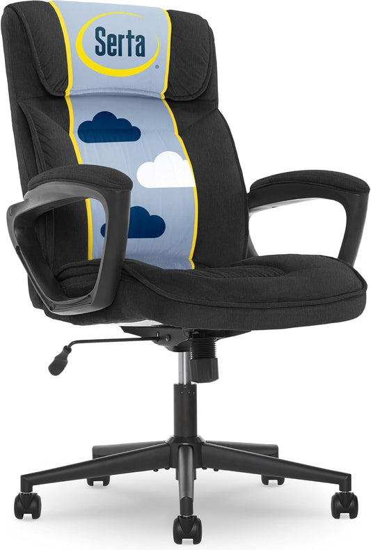 Hannah Executive Home Office Desk Chair, Ergonomic Mid-Back with Lumbar Support, Firm Seat Cushion, Layered Body Pillows, Padded Armrests, Swivel Base, Easy Assembly, Microfiber, Charcoal Grey-0