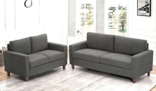 Miles 2 Piece Couch and Loveseat Sets with Reversible Back Pillows, Mid Century Modern Sofa for Small Spaces, Living Rooms, And, Apartments, Grey-1