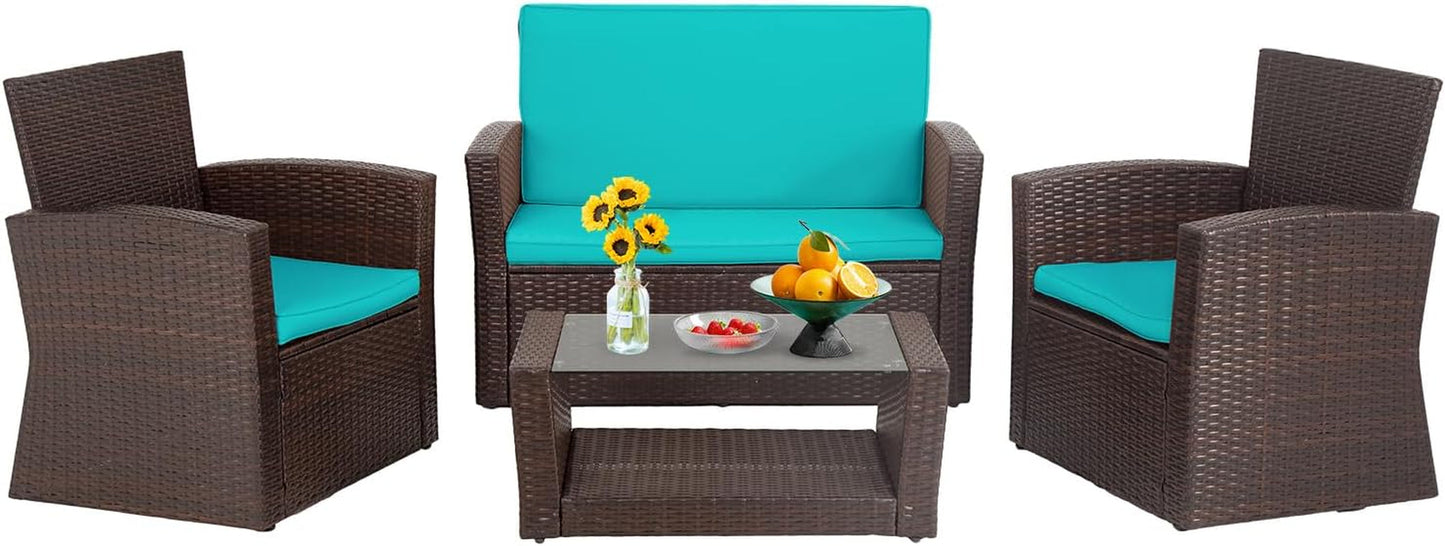 4 Piece Patio Furniture Sets, Wicker Conversation Set 4-0