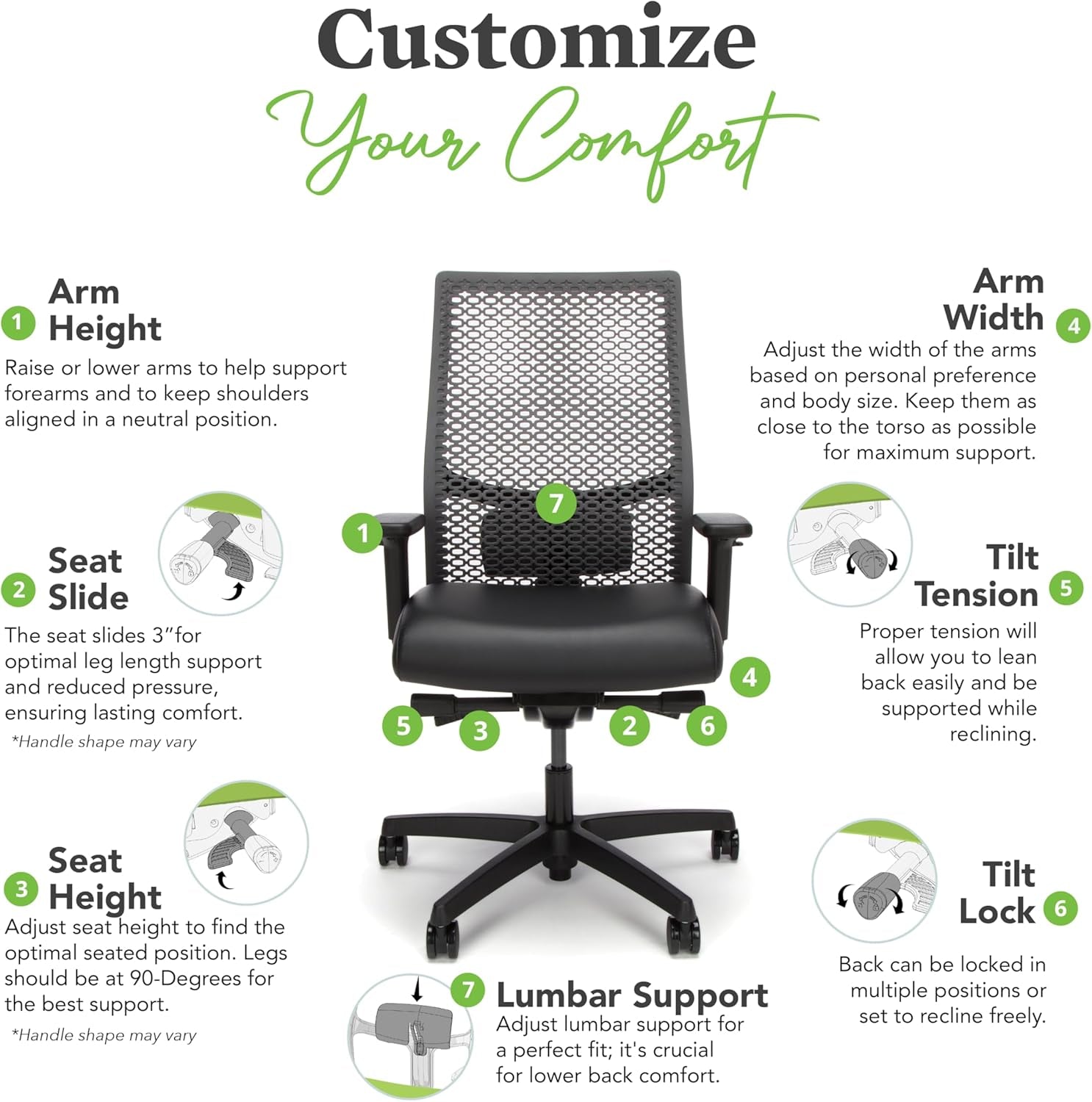 Ignition 2.0 Reactiv Ergonomic Office Chair with Lumbar Support, Breathable Flex-Back Adjustable Office Chair, Synchro-Tilt Recline, Swivel Wheels - Home Office Desk Chair for Back Pain - Black-3