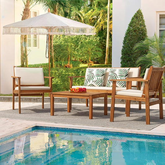 Acacia Wood 4 Piece Patio Conversation Set-0