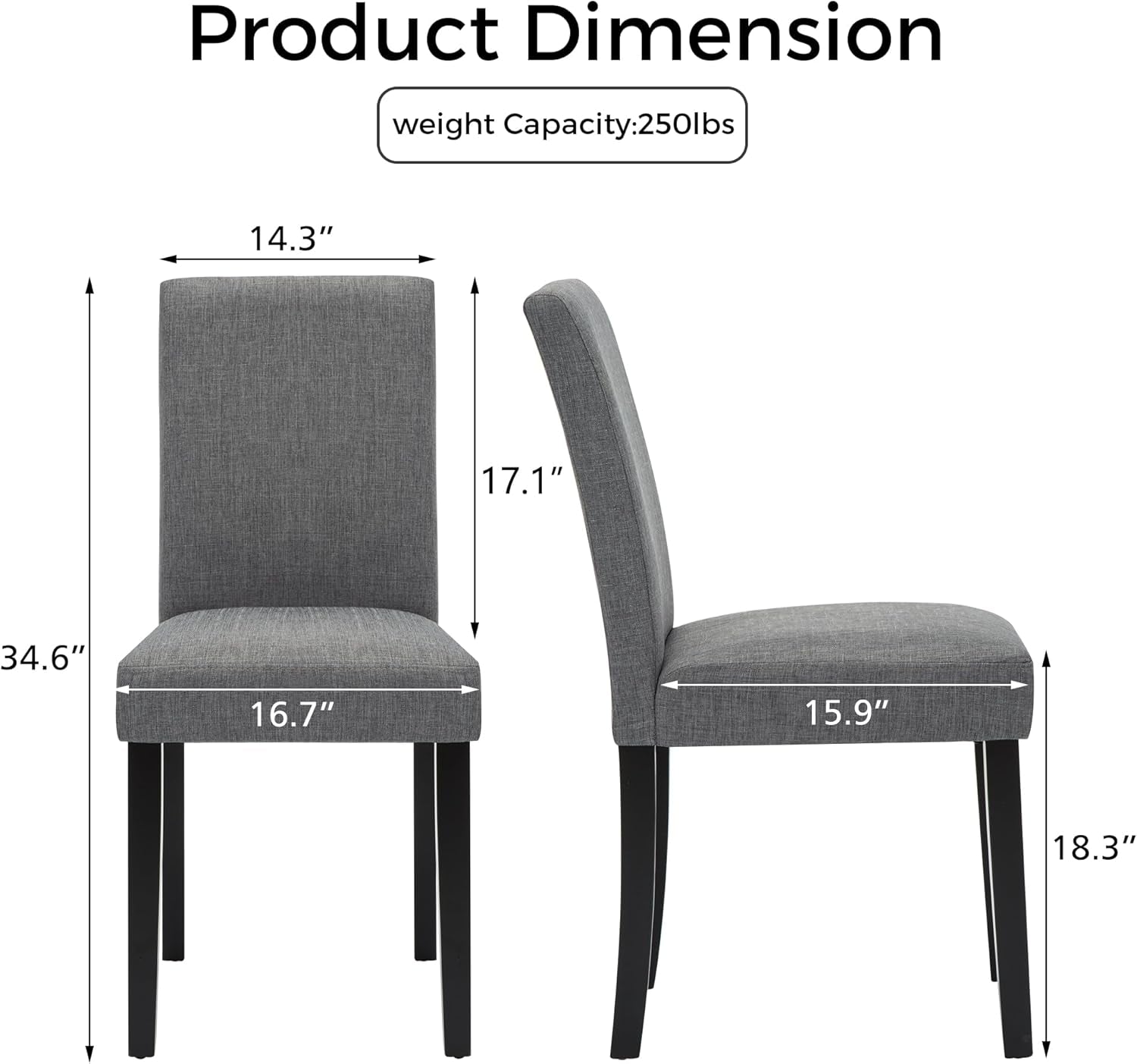 Set of 2 Modern Fabric Upholstered Dining Chairs Elegant Design Dining Room Chairs (Gray Set of 2)-2