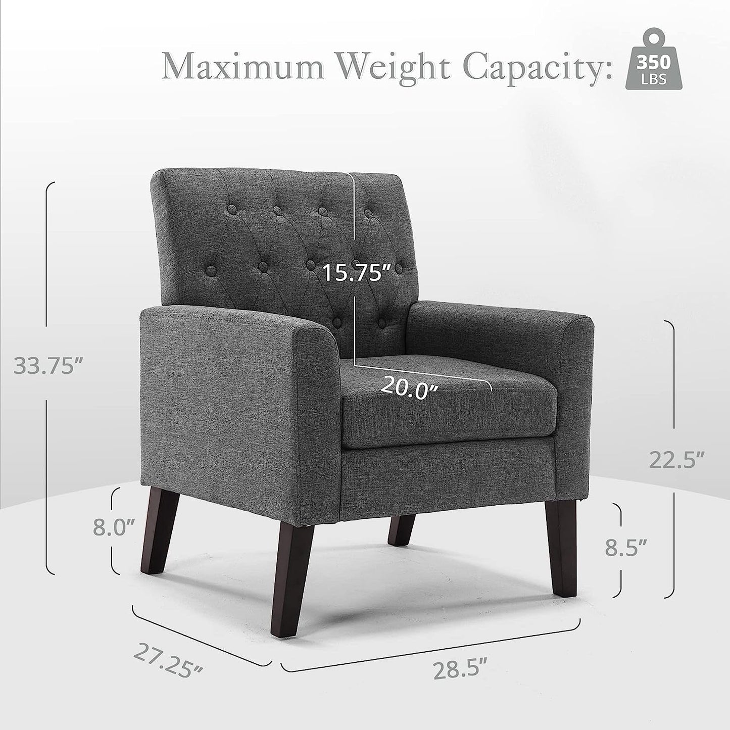 Modern Gray Linen Accent Armchair with Arms-2