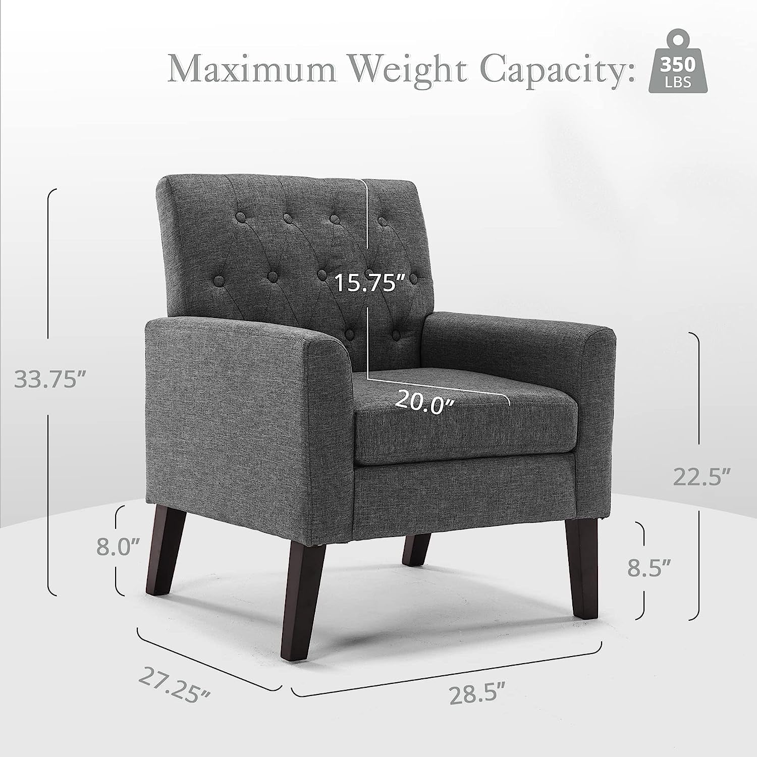 Modern Gray Linen Accent Armchair with Arms-2