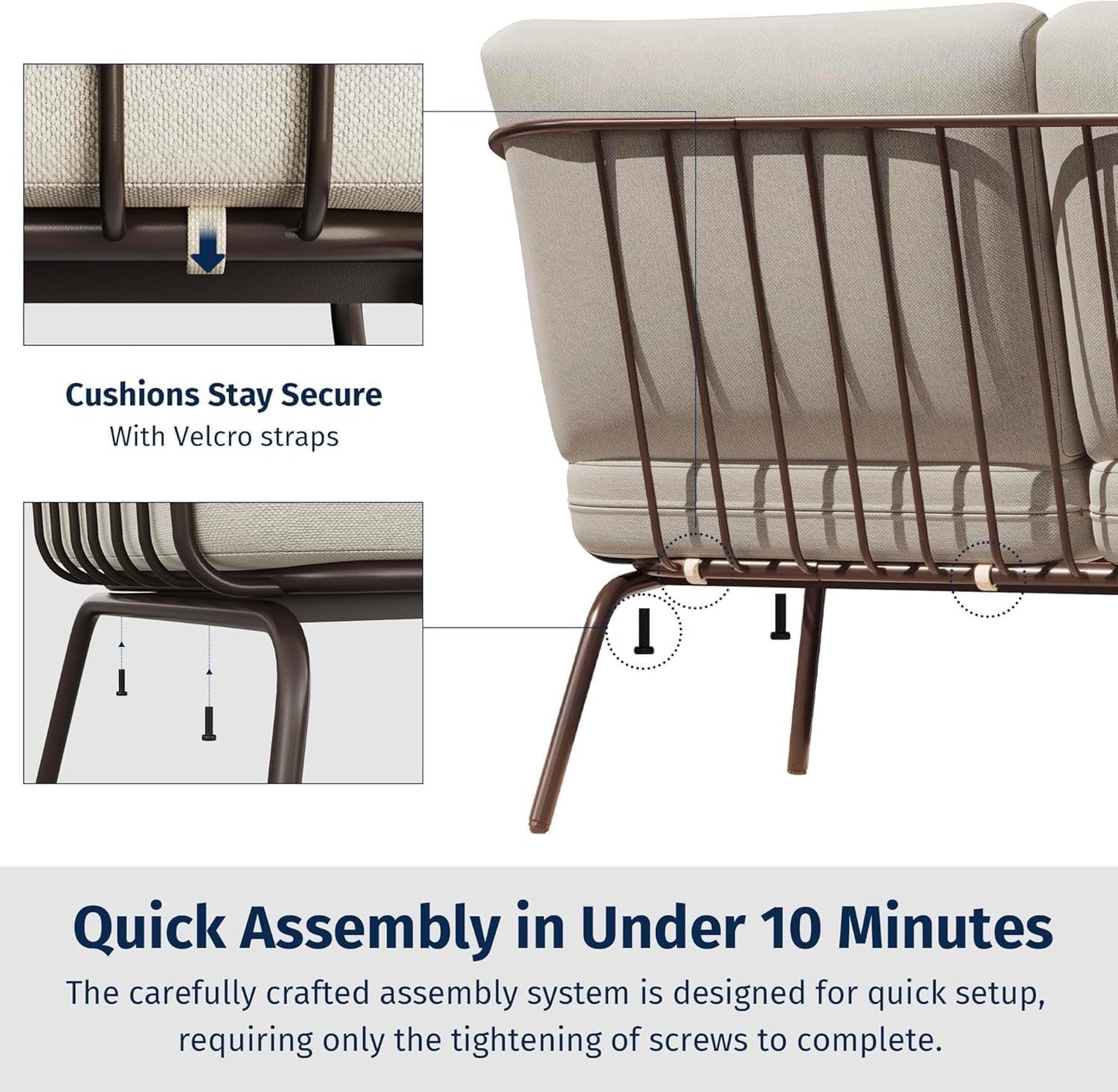 4-Piece Plaza Patio Furniture Set, Outdoor Furniture with Thick Cushion Sofa and Coffee Table, Modern Patio Conversation Set for Garden, Backyard and Porch, Brown & Beige-4