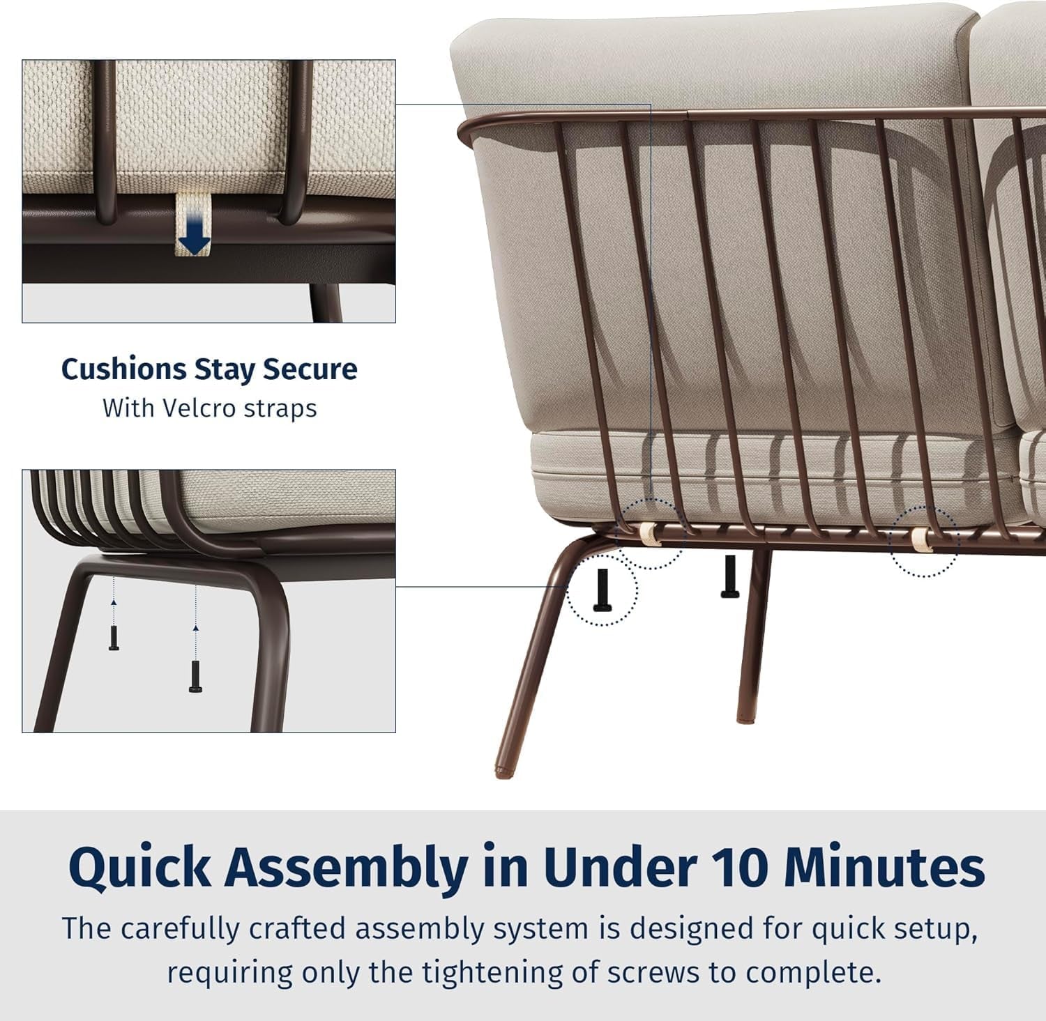 4-Piece Plaza Patio Furniture Set, Outdoor Furniture with Thick Cushion Sofa and Coffee Table, Modern Patio Conversation Set for Garden, Backyard and Porch, Brown & Beige-4