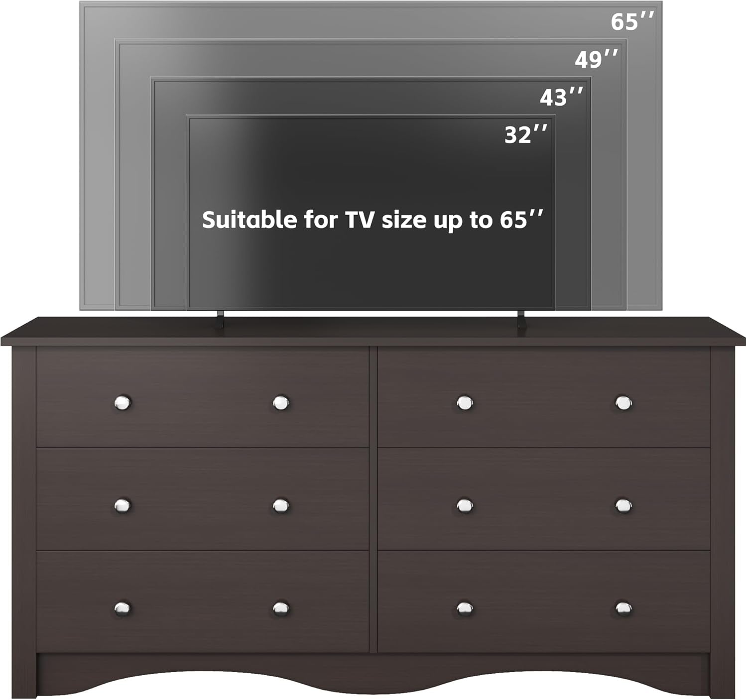 6 Wood Drawers Dresser for Bedroom, Double Dresser for TV up to 65 Inch, TV Stand Storage Chest of Drawers for Living Room Hallway Entryway (Brown)-4