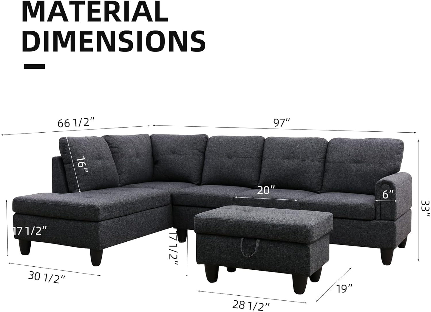 L Shaped Sectional Couch Sofa with Ottoman, Modern Couches for Living Room, Microfiber Facing, Bedroom-1