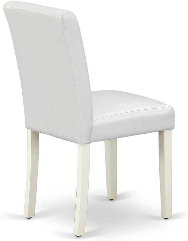 Abbott Classic Parson Dining Chairs - White Faux Leather Upholstered Chairs, Set of 2, Linen White-4