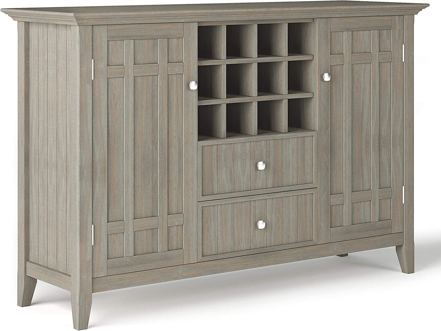 Rustic Gray Pine Wood Sideboard Buffet with Wine Storage-1