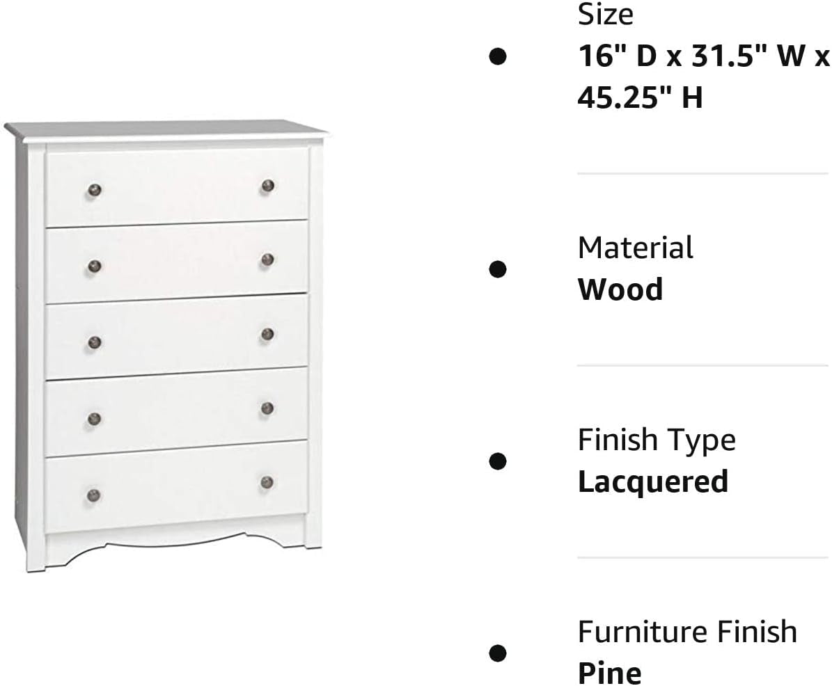 White Monterey 5-Drawer Bedroom Chest-4