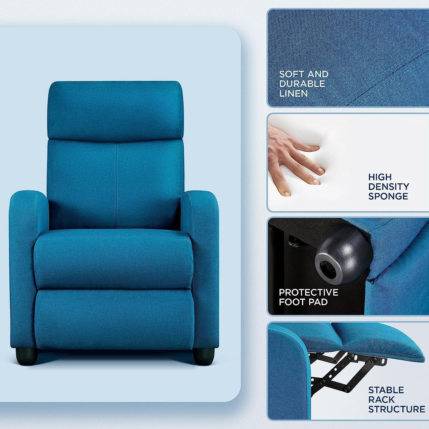 Blue Fabric Recliner Chair-4