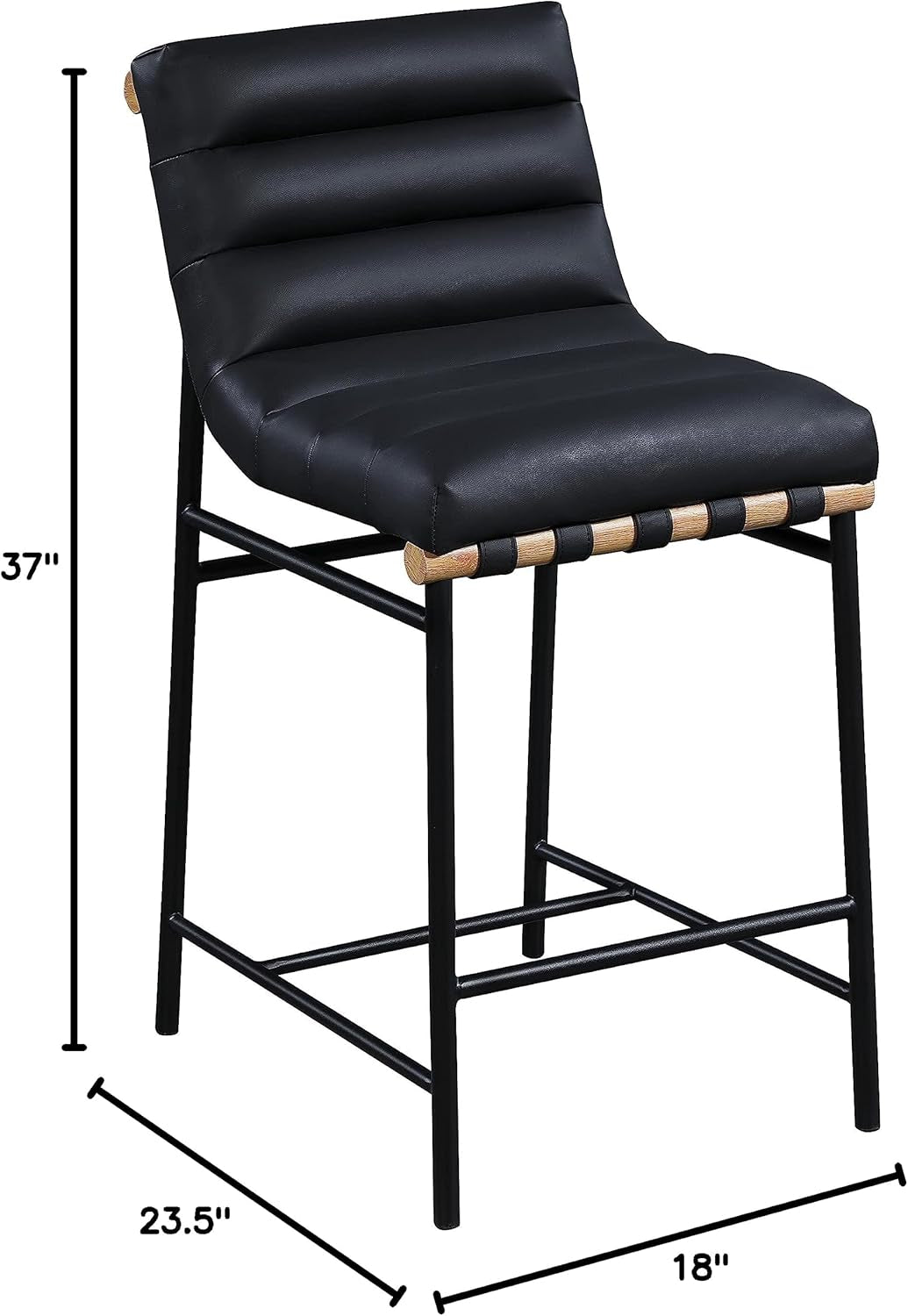 857Black-C Burke Collection Modern | Contemporary Vegan Leather Upholstered Counter Stool, Black, 18" W X 24" D X 37.5" H-2