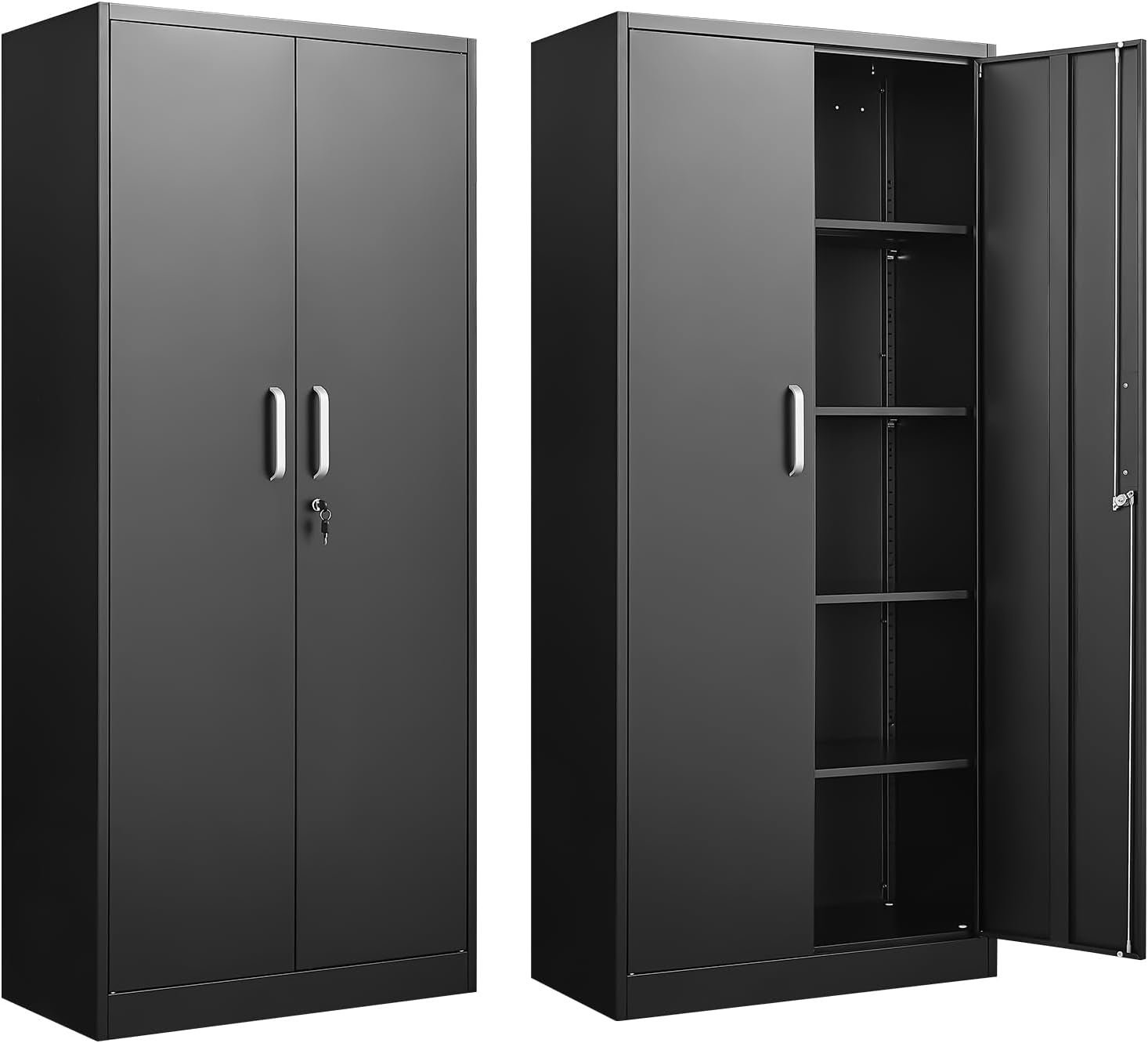 Black Metal Storage Cabinet Adjustable Shelves Locking-1