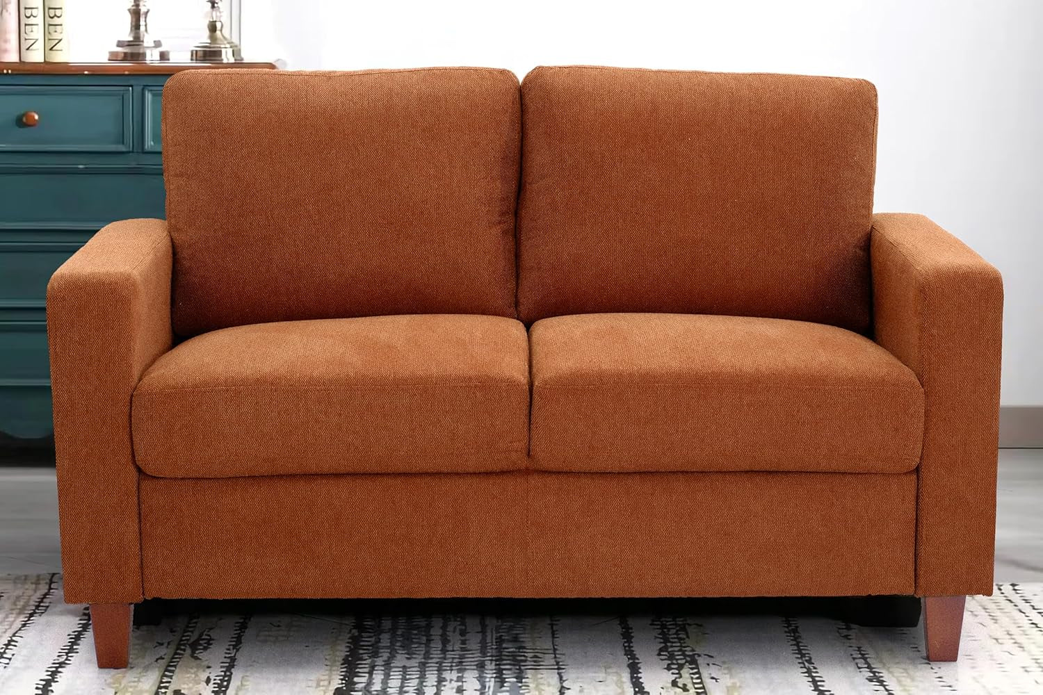 Miles 2 Piece Couch and Loveseat Sets with Reversible Back Pillows, Mid Century Modern Sofa for Small Spaces, Living Rooms, And, Apartments, Orange-4