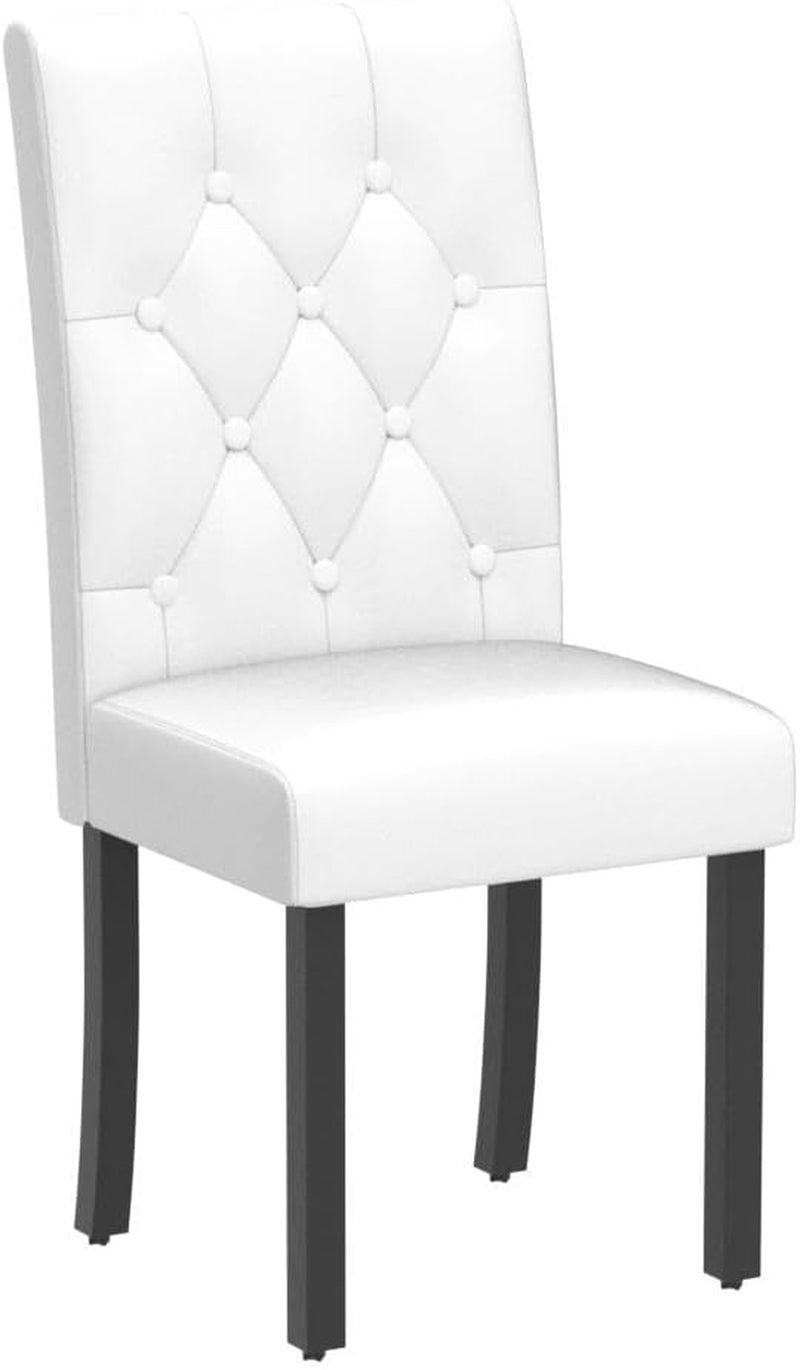 Dining Chairs Kitchen Chair Living Room Chair Restaurant Chair Tufted Leather Chair with Padded Seat and Wood Legs, Set of 2, White-3