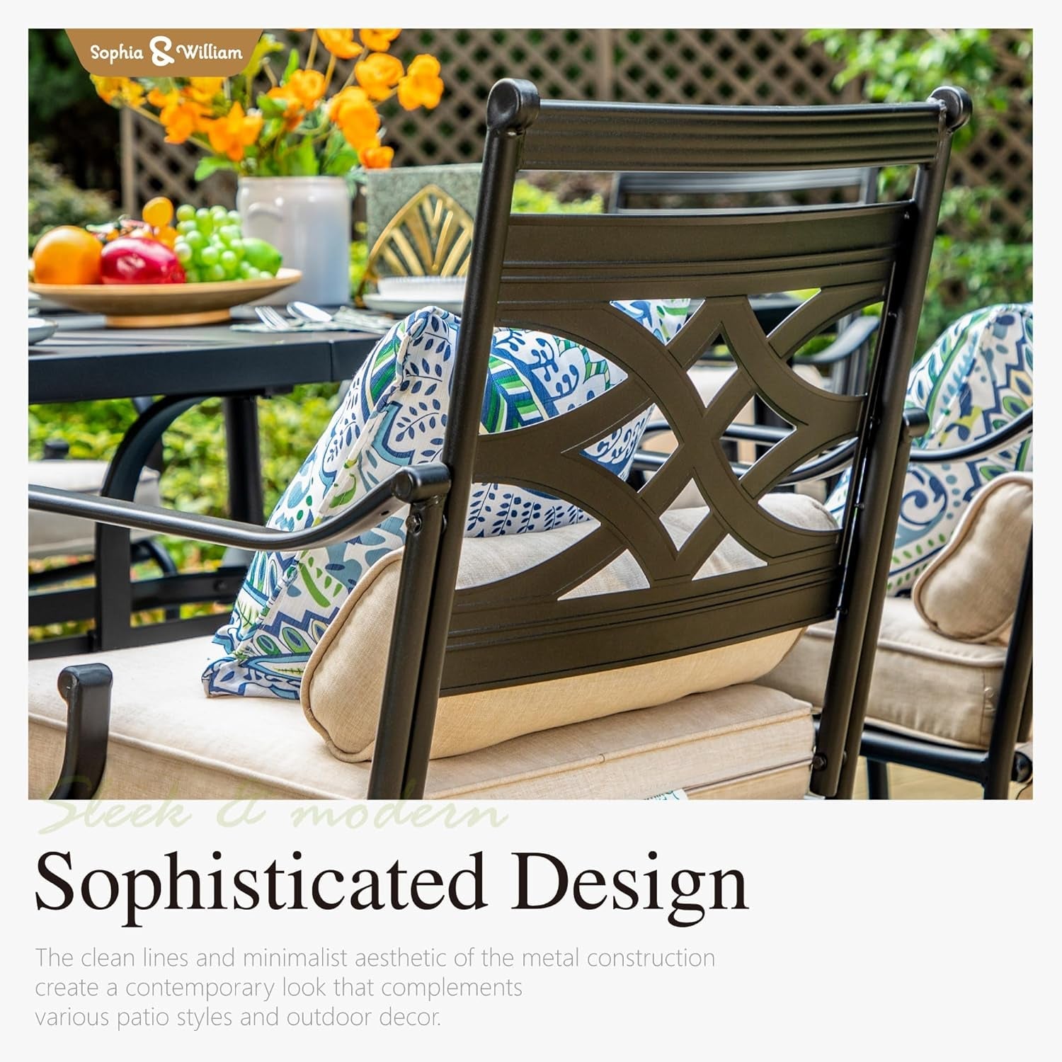 Sophia and William Swivel Patio Dining Set for 4, Outdoor Table and Chairs, Removable Seat Cushions, Black 42" round Patio Dining Table-1