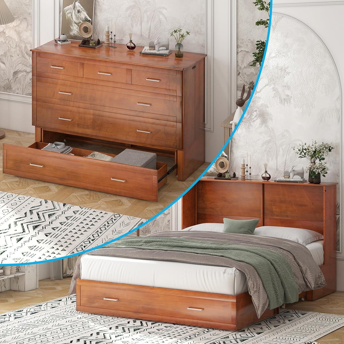 Queen Size Murphy Bed Cabinet with Storage and Charging-0