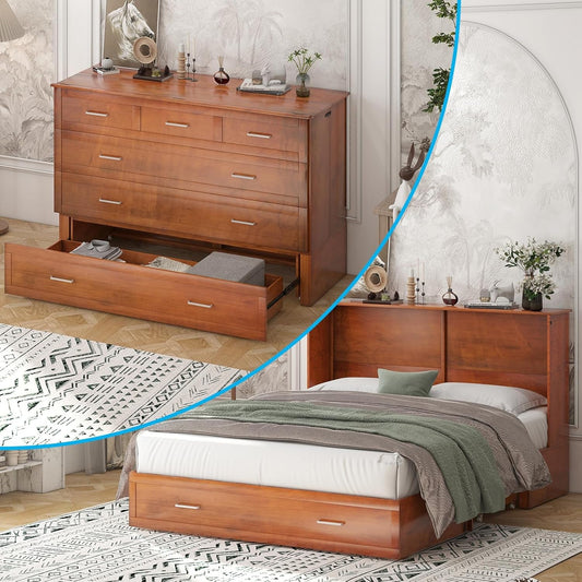 Queen Size Murphy Bed Cabinet with Storage and Charging-0