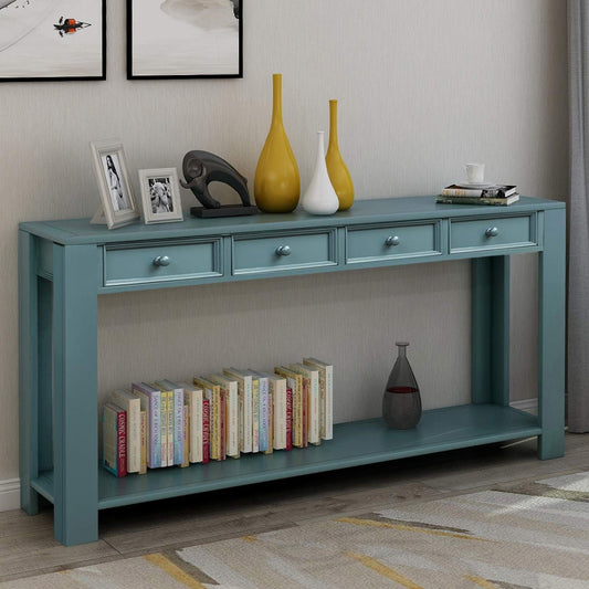 Easy Assembly Blue Console Table with Drawers-1