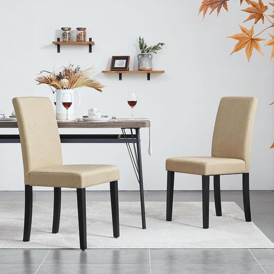 Dining Chair Fabric Parson Chair Modern Stylish Upholstered Kitchen Living Room Padded Chair Armless Side Chair with Solid Wood Legs Set of 4, Khaki-1