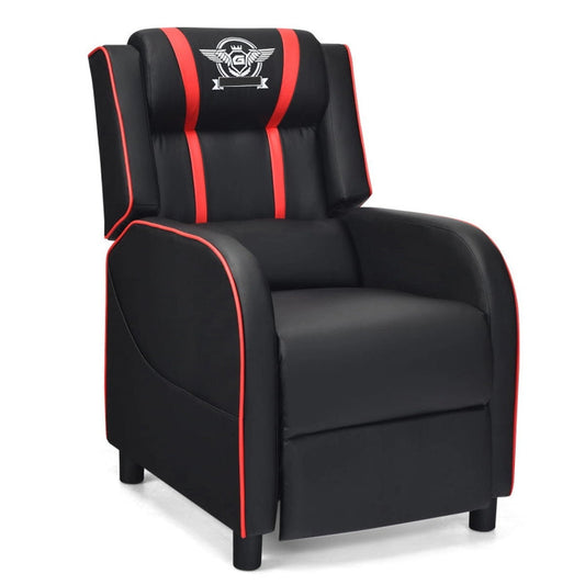 Massage Gaming Recliner PU Leather Chair with Footrest-0