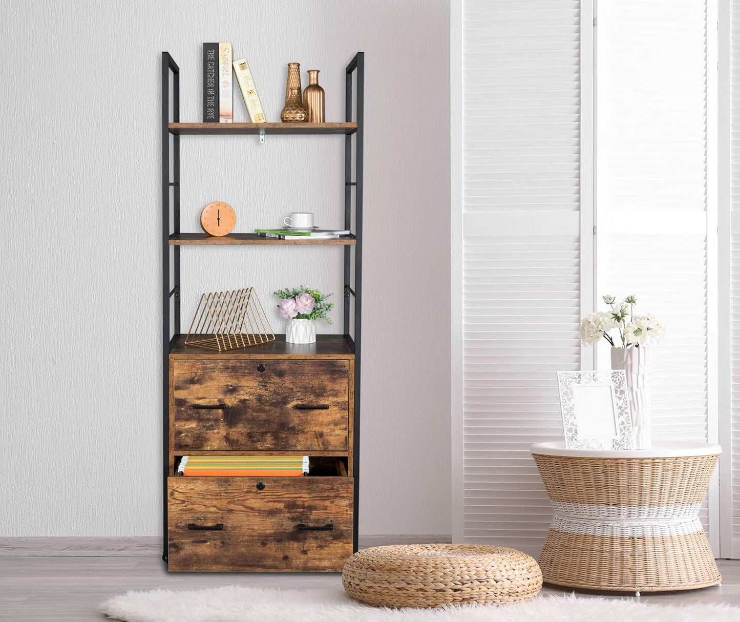 Brown Wooden File Cabinet, 2 Drawers, Lock-0