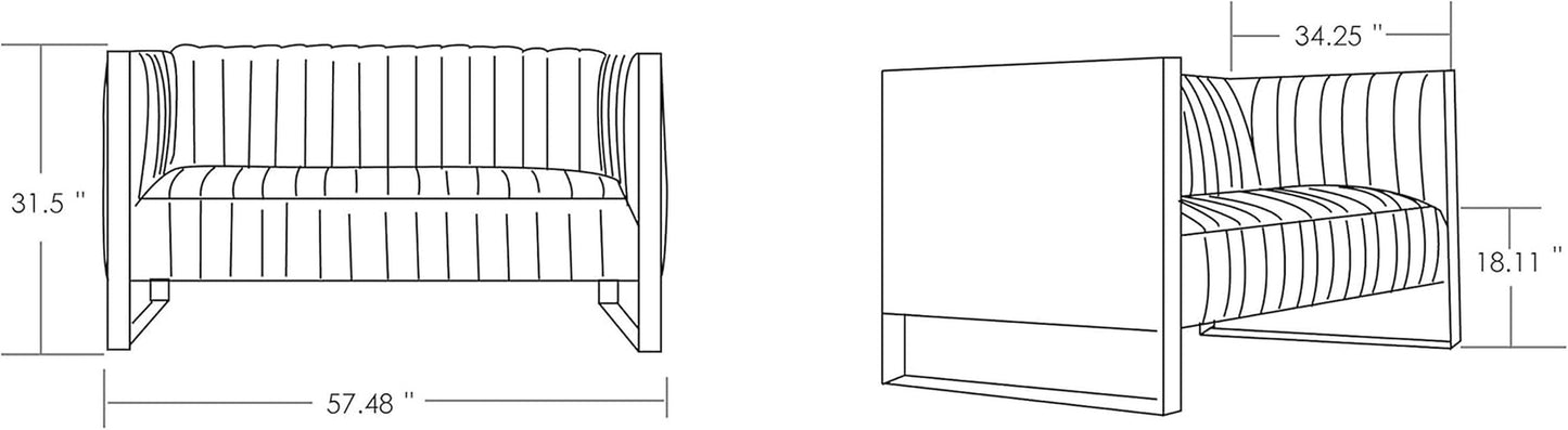 Trillium Velvet 57" Velvet Loveseat for Living Room, High-Density Foam, Vertical Channeling, Gold Stainless Steel Frame, No Assembly Required, Set of 1, Teal-3