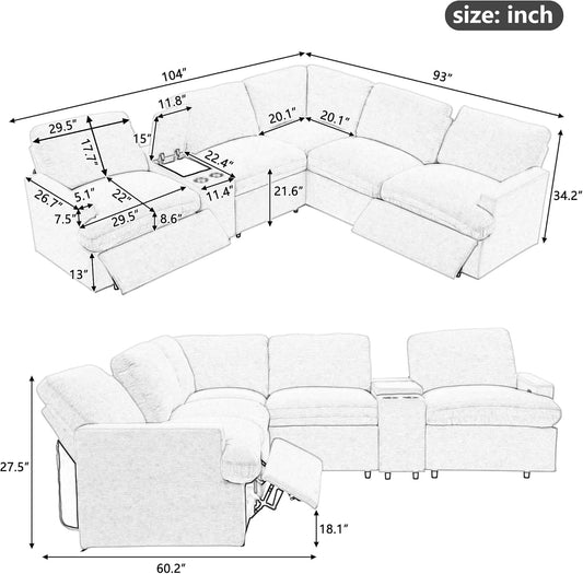 Modern Power Reclining Sectional Sofa with USB-1