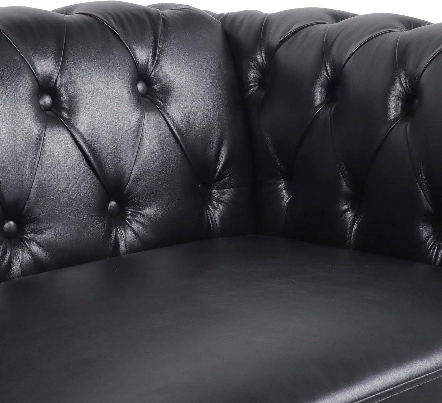 Modern Black Faux Leather Tufted Sofa Chair Set-4