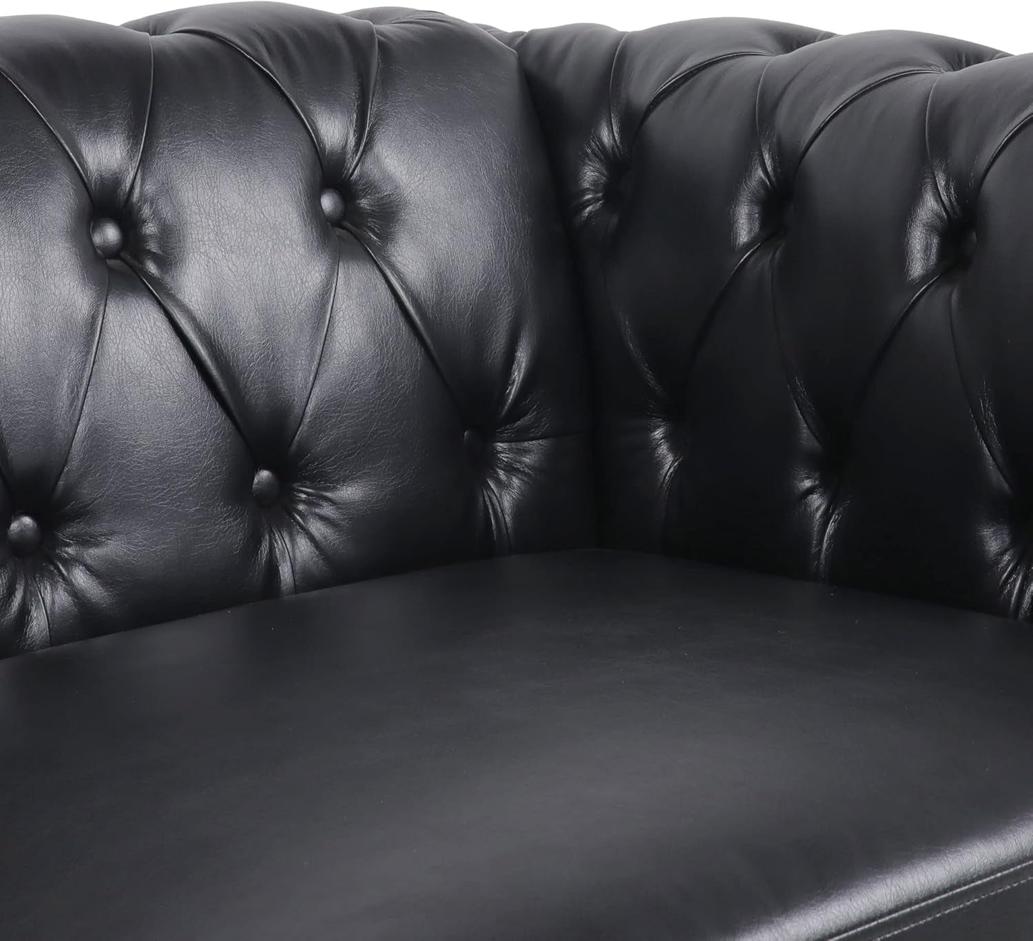 Modern Black Faux Leather Tufted Sofa Chair Set-4