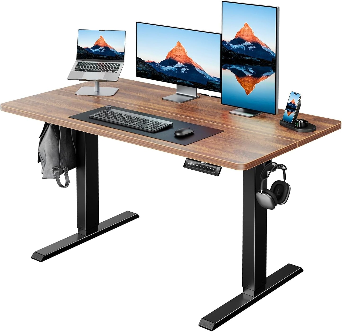 48" X 24" Electric Standing Desk Adjustable Height, 4 Memory Height Settings, Headphone Hook, Cable Manager, Sit Stand up Desk for Home Office & Computer Workstation, Walnut-0