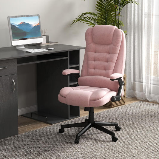 6 Point Vibrating Massage Office Chair with Heat, Velvet High Back Executive Office Chair with Reclining Backrest, Padded Armrests and Remote, Pink-1