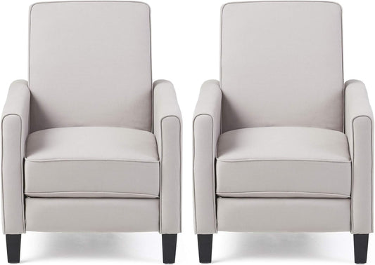 Emmie Fabric Recliner (Set of 2), Light Gray, Dark Brown-0
