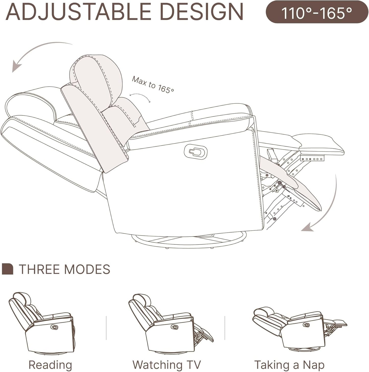 Leather Recliner Chair Faux Swivel Rocker for Adults Manual Sofa for Living Room Bedroom Home Theater Seating,Light Grey-3