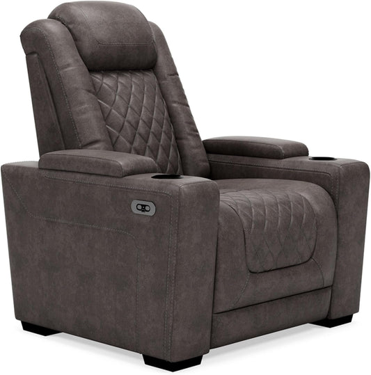 Hyllmont Contemporary Faux Leather Power Recliner with Adjustable Headrest, Dark Brown-0