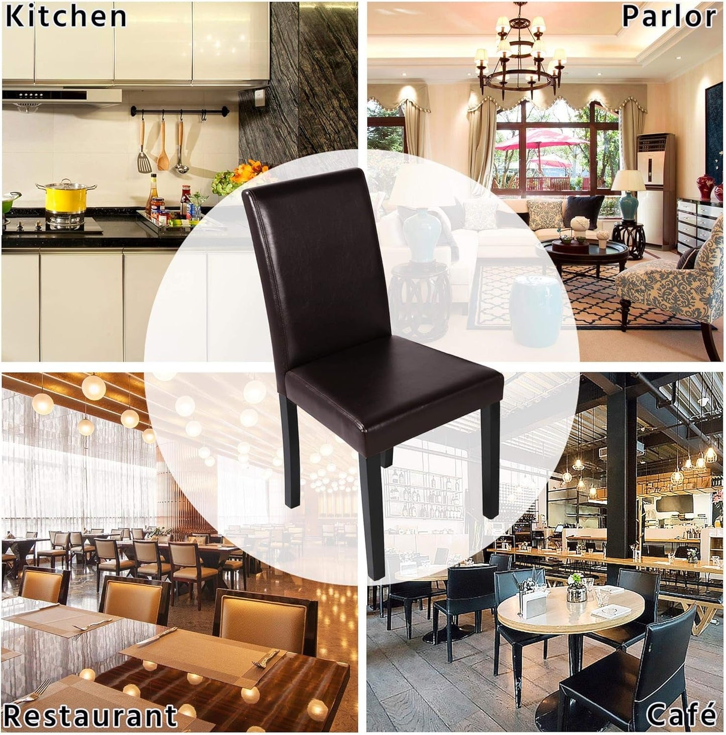 Dining Chairs Set of 4 PU Leather Dining Room Chairs with Waterproof Surface and Wood Legs for Kitchen Restaurant and Living Room, Dark Brown-3