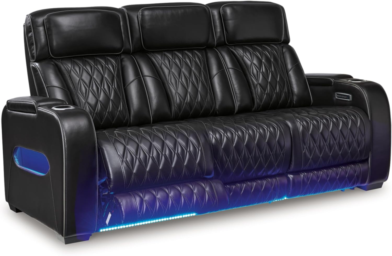 Boyington Contemporary Leather Match Power Reclining Sofa with Adjustable Headrest, Cup Holder, USB Charging Ports, Air Massage System and LED Lighting, Black-3