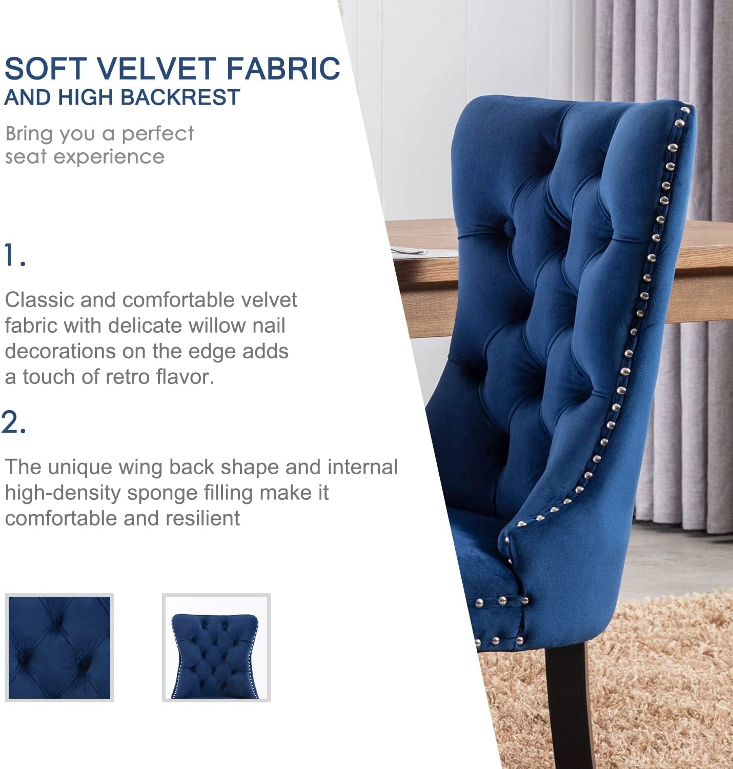 Blue Velvet Upholstered Dining Chairs Set of 6-1